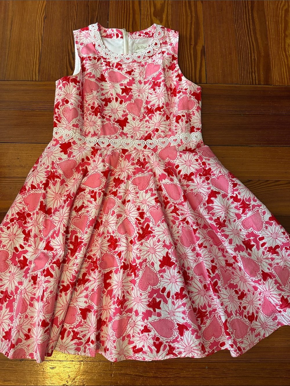 Lilly Pulitzer Pink & Red Heart Floral Lace-Trim Dress